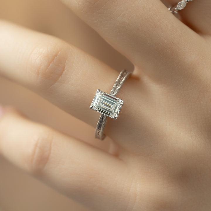 The Alexandra Emerald Lab Diamond Moissanite Engagement Ring *Shown with 1.5 ct #material_white