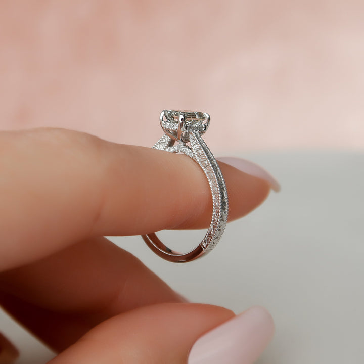 The Alexandra Emerald Lab Diamond Moissanite Engagement Ring *Shown with 1 ct #material_white