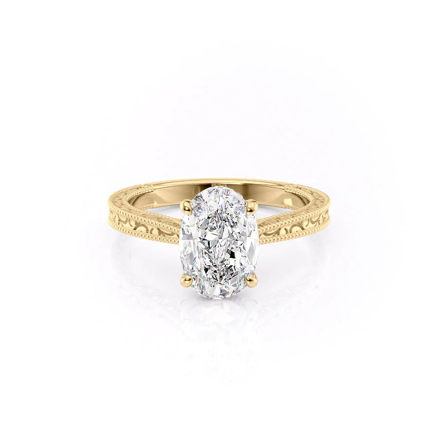 The Alexandra Set With Oval Vintage Lab Diamond 1 Carat 14K Gold#material_gold