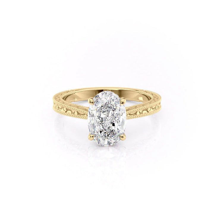 The Alexandra Set With Oval Vintage Lab Diamond 1 Carat 14K Gold#material_gold