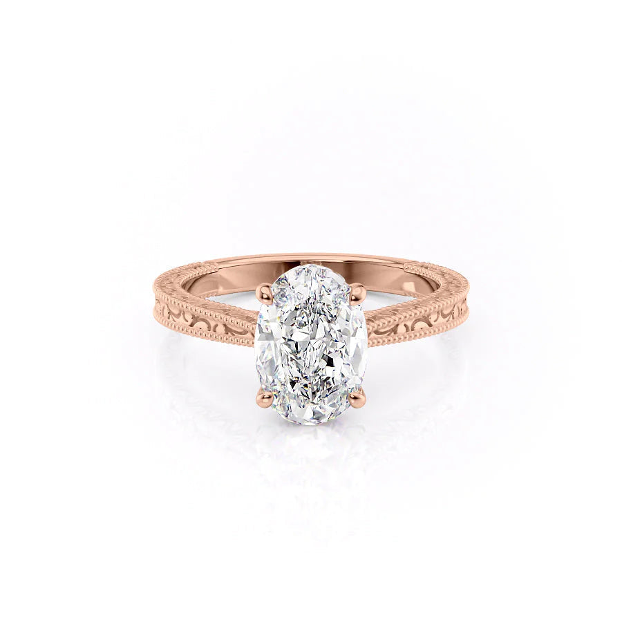 The Alexandra Set With Oval Vintage Lab Diamond 1 Carat 14K Rose#material_rose