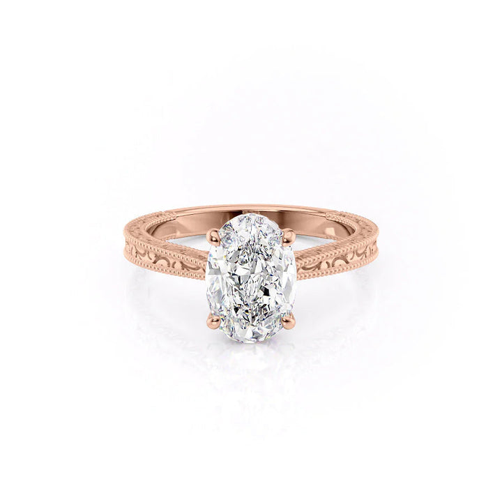The Alexandra Set With Oval Vintage Lab Diamond 1 Carat 14K Rose#material_rose
