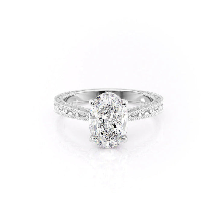 The Alexandra Set With Oval Vintage Lab Diamond 1 Carat 14K White#material_white