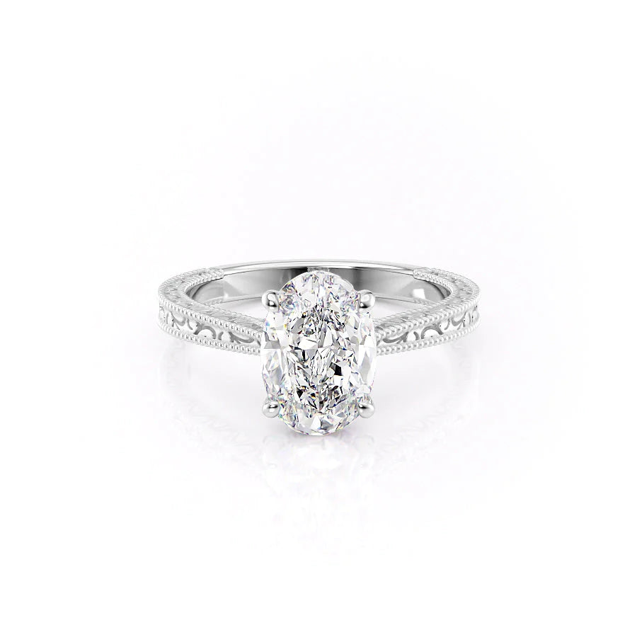 The Alexandra Set With Oval Vintage Lab Diamond 1 Carat 14K White#material_white