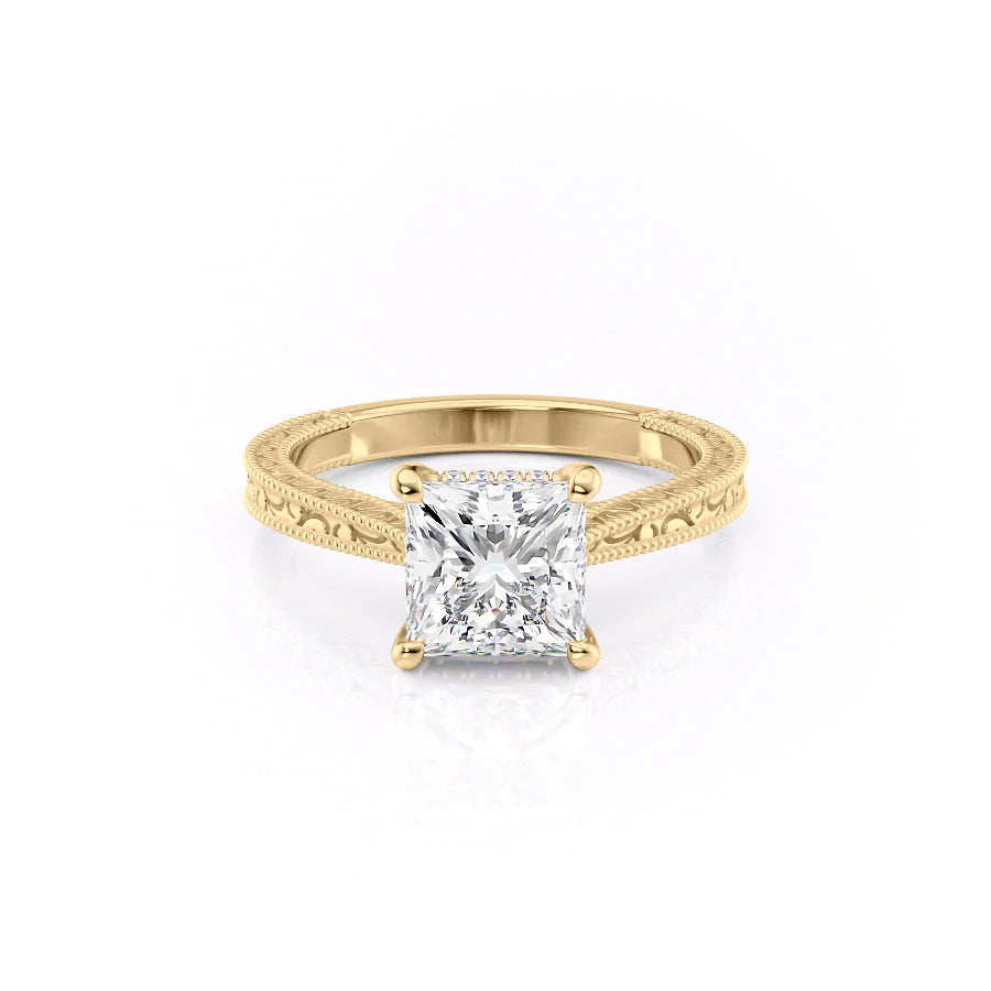 The Alexandra Set With Princess Vintage Lab Diamond 1 Carat 14K Gold#material_gold
