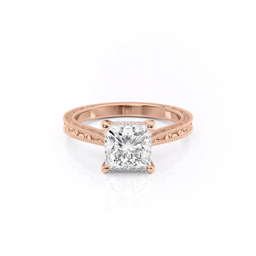 The Alexandra Set With Princess Vintage Lab Diamond 1 Carat 14K Rose#material_rose