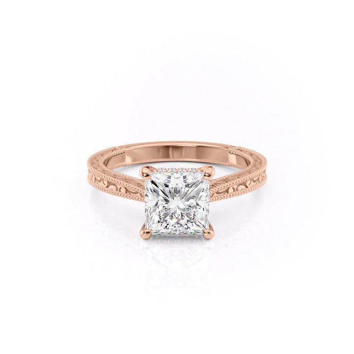 The Alexandra Set With Princess Vintage Lab Diamond 1 Carat 14K Rose#material_rose
