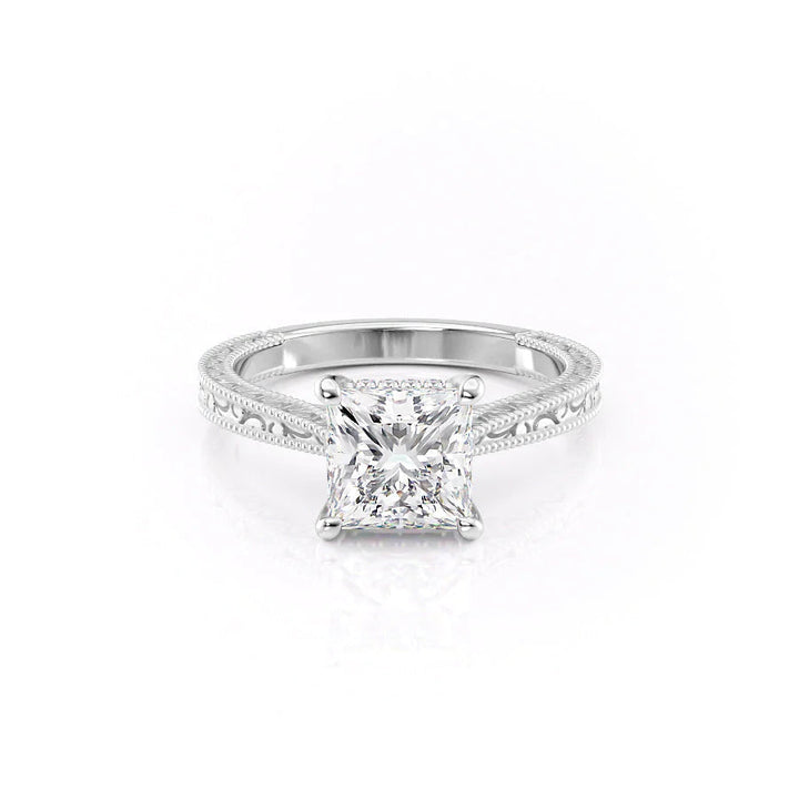 The Alexandra Set With Princess Vintage Lab Diamond 1 Carat 14K White#material_white