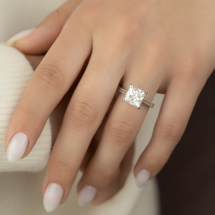 The Alexandra Princess Lab Diamond Moissanite Engagement Ring *Shown with 3.5 ct #material_white