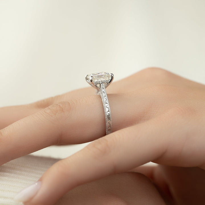 The Alexandra Princess Lab Diamond Moissanite Engagement Ring *Shown with 3.5 ct #material_white