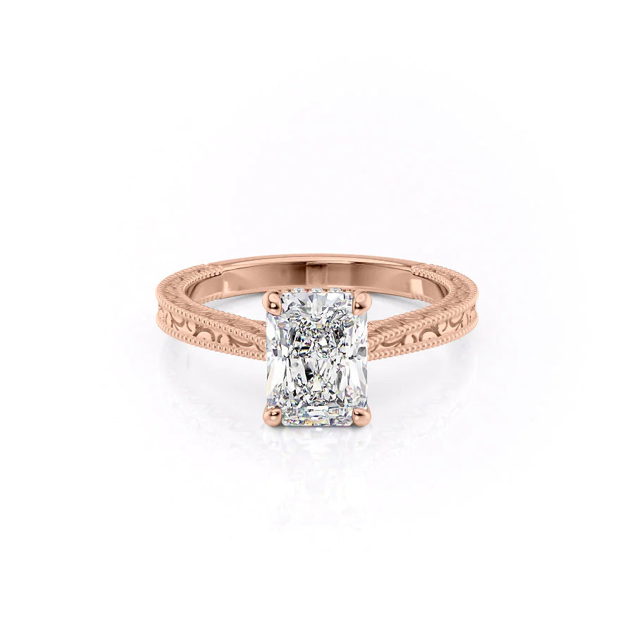 The Alexandra Set With Radiant Vintage Lab Diamond 1 Carat 14K Rose#material_rose