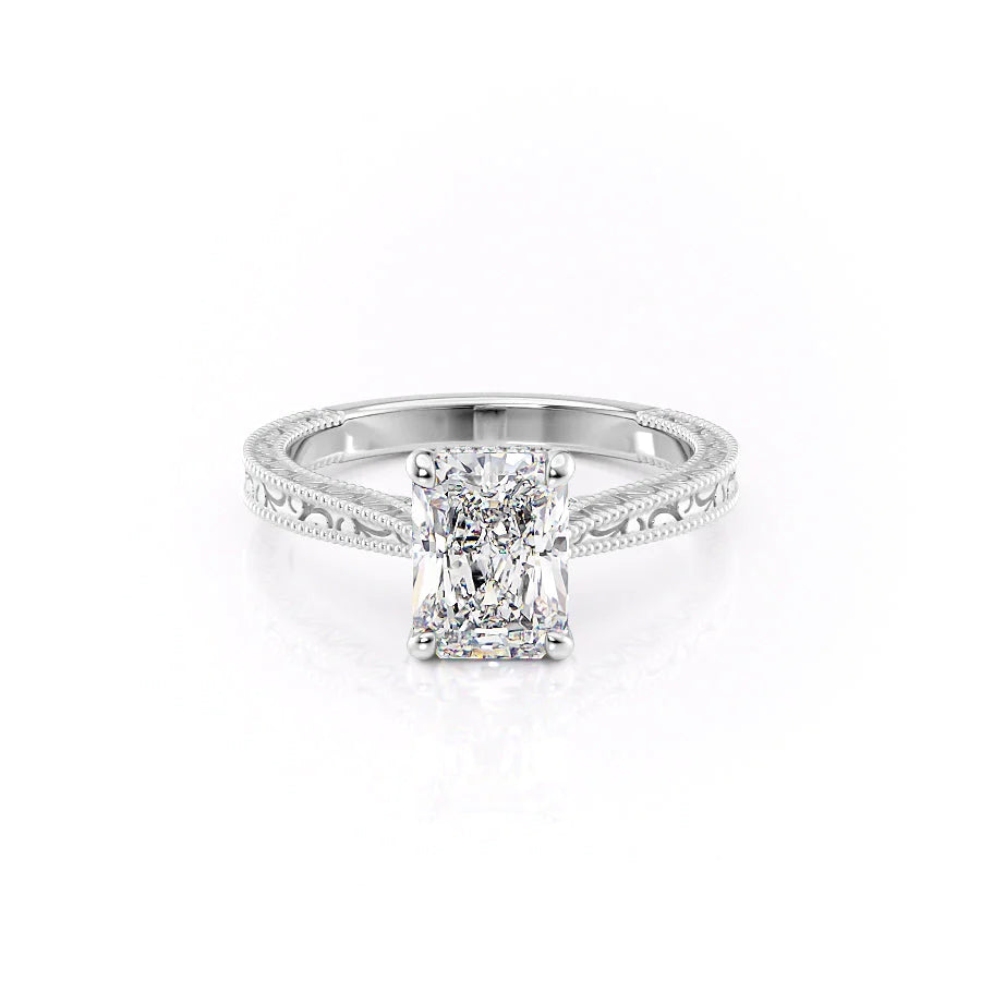 The Alexandra Set With Radiant Vintage Lab Diamond 1 Carat 14K White#material_white