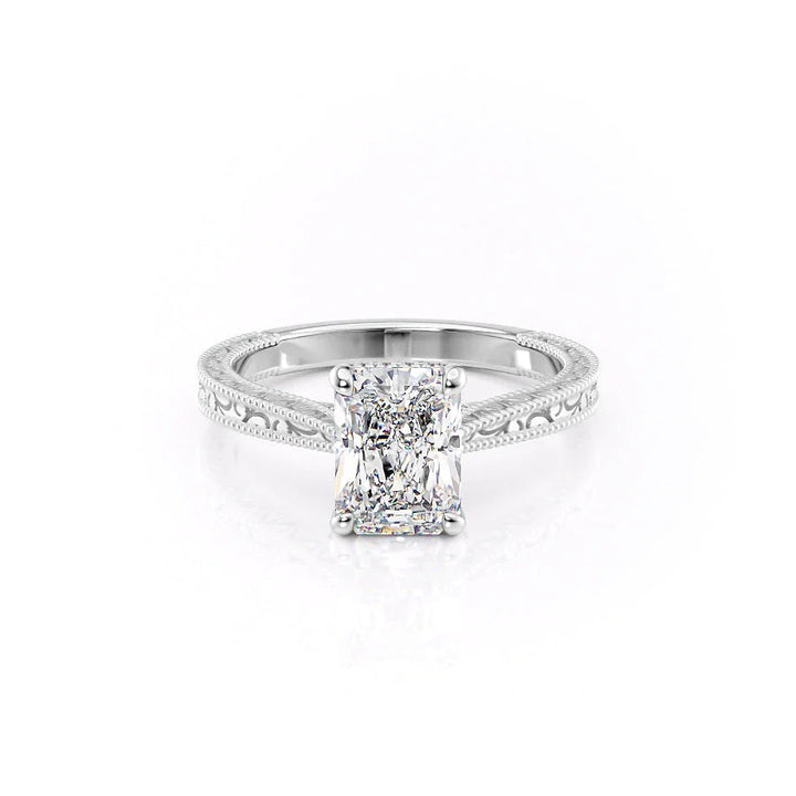 The Alexandra Set With Radiant Vintage Lab Diamond 1 Carat 14K White#material_white