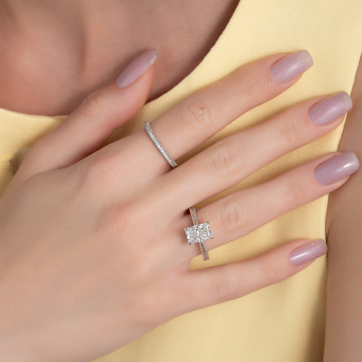 The Alexandra Radiant Lab Diamond Moissanite Engagement Ring *Shown with 2 ct #material_white