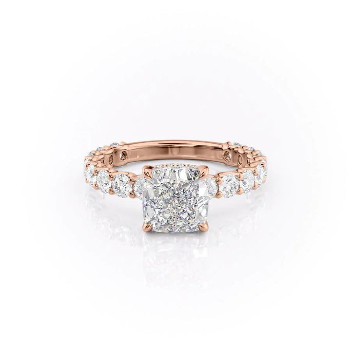 The Amora Set With Cushion Side Stone Lab Diamond 1 Carat 14K Rose#material_rose