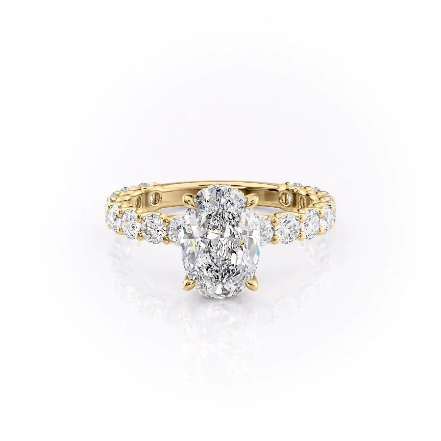 The Amora Set With Oval Side Stone Lab Diamond 1 Carat 14K Gold#material_gold