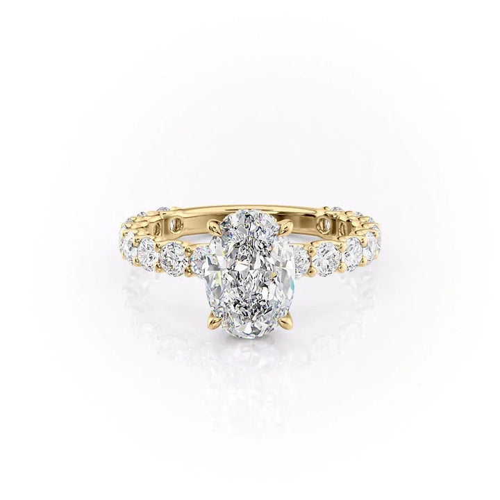 The Amora Set With Oval Side Stone Lab Diamond 1 Carat 14K Gold#material_gold