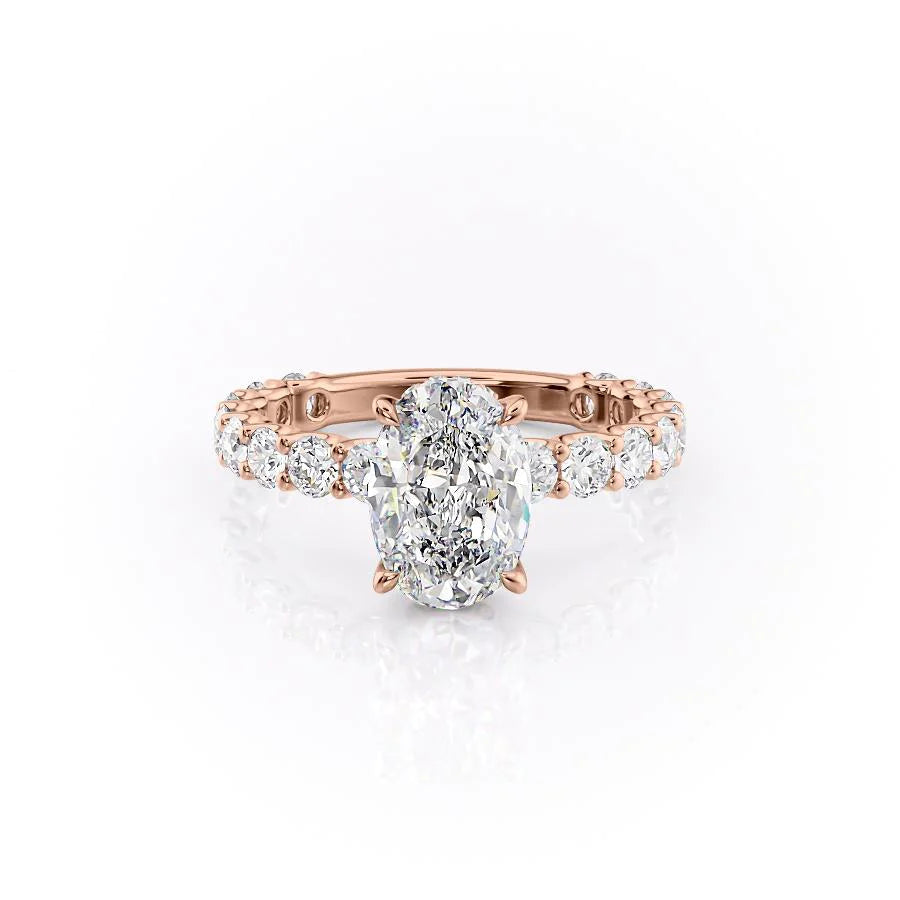 The Amora Set With Oval Side Stone Lab Diamond 1 Carat 14K Rose#material_rose