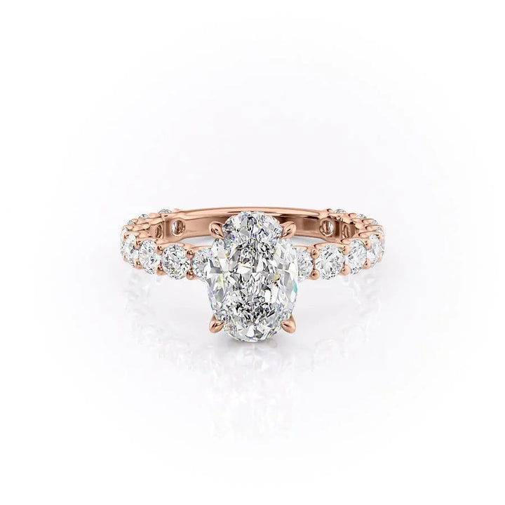 The Amora Set With Oval Side Stone Lab Diamond 1 Carat 14K Rose#material_rose