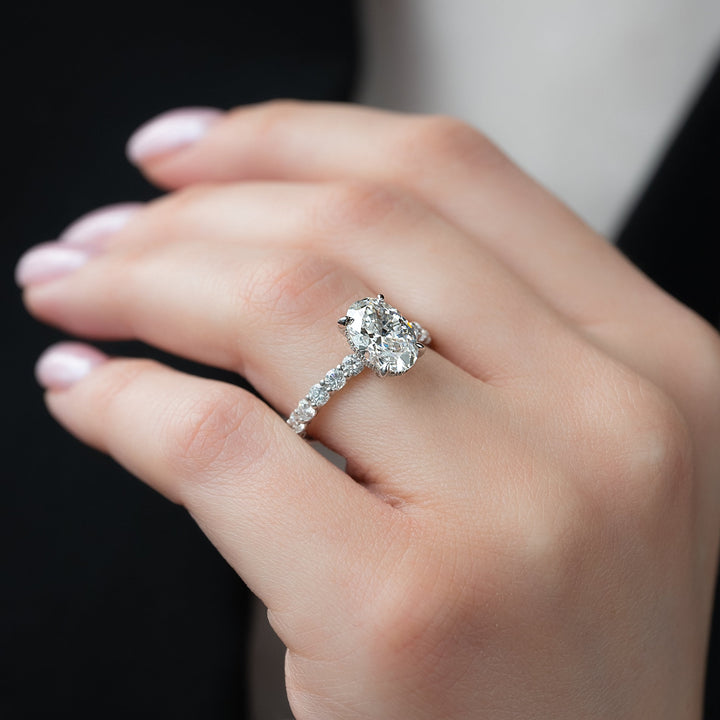 The Amora Oval Lab Diamond Moissanite Engagement Ring *Shown with 3 ct #material_white
