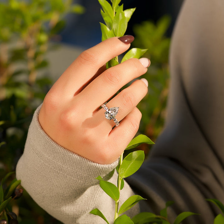 The Amora Pear Lab Diamond Moissanite Engagement Ring *Shown with 3 ct #material_white