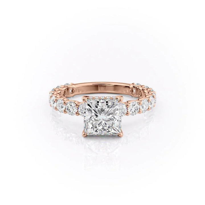 The Amora Set With Princess Side Stone Lab Diamond 1 Carat 14K Rose#material_rose