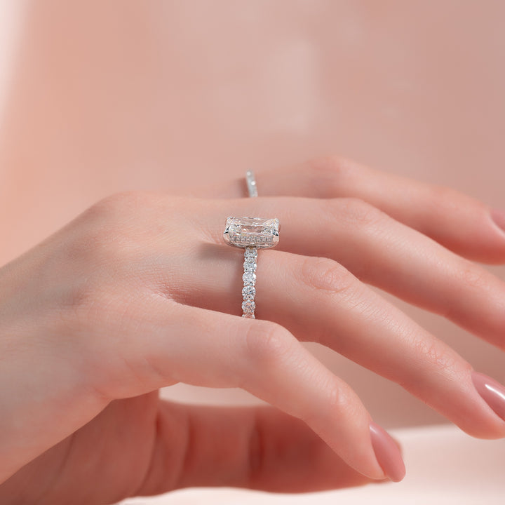 The Amora Radiant Lab Diamond Moissanite Engagement Ring *Shown with 3 ct #material_white