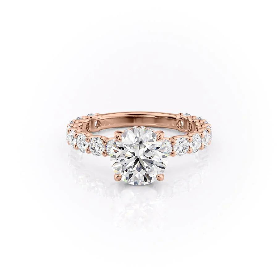 The Amora Set With Round Side Stone Lab Diamond 1 Carat 14K Rose#material_rose