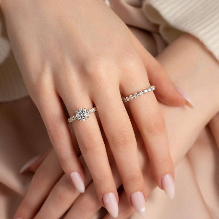 The Amora Round Lab Diamond Moissanite Engagement Ring *Shown with 2 ct #material_gold