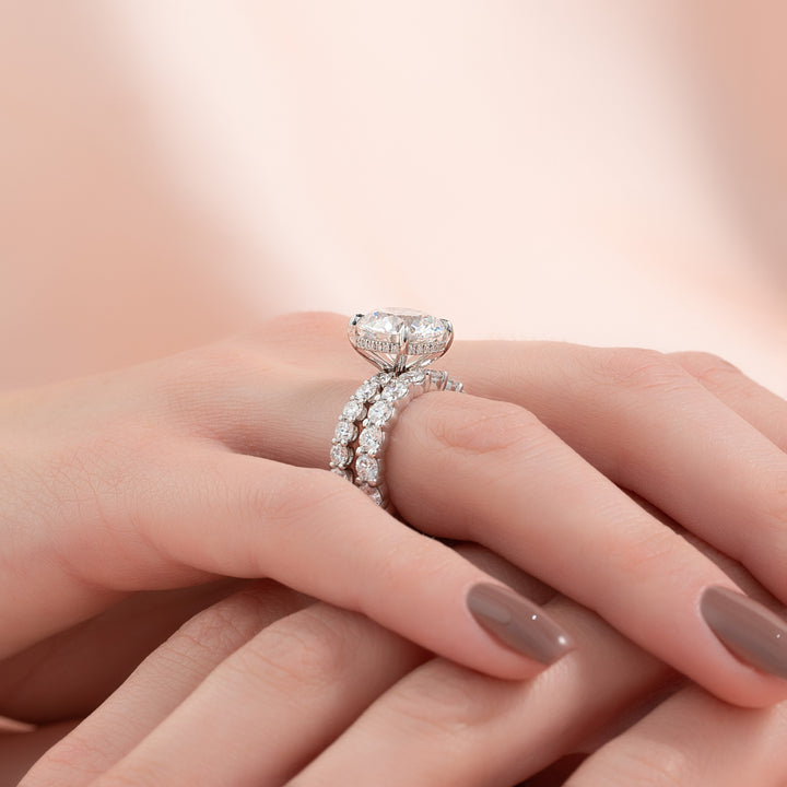 The Amora Round Lab Diamond Moissanite Engagement Ring *Shown with 5 ct #material_white