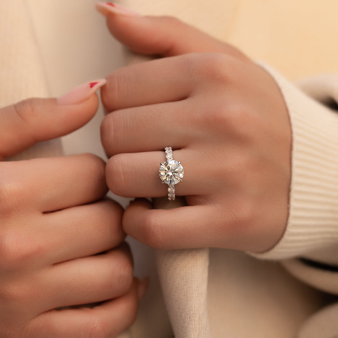 The Amora Round Lab Diamond Moissanite Engagement Ring