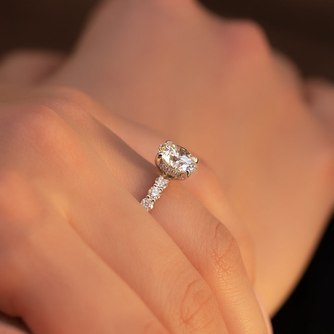 The Amora Round Lab Diamond Moissanite Engagement Ring