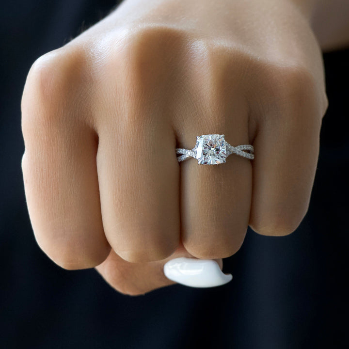 The Anastasia Set With Cushion Pave Lab Diamond 3 Carat 18K White#material_18k-white