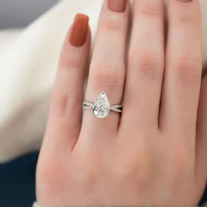 The Anastasia Pear Lab Diamond Moissanite Engagement Ring *Shown with 3 ct #material_white