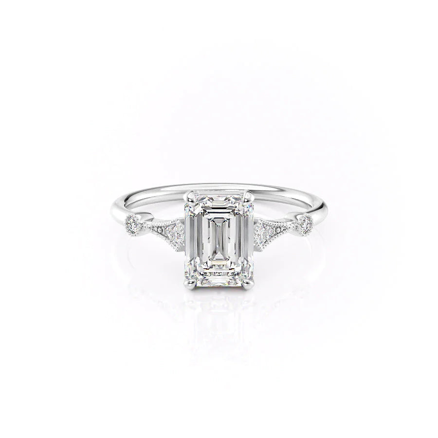 The Angel Set With Emerald Solitaire Lab Diamond 1 Carat 14K White#material_white