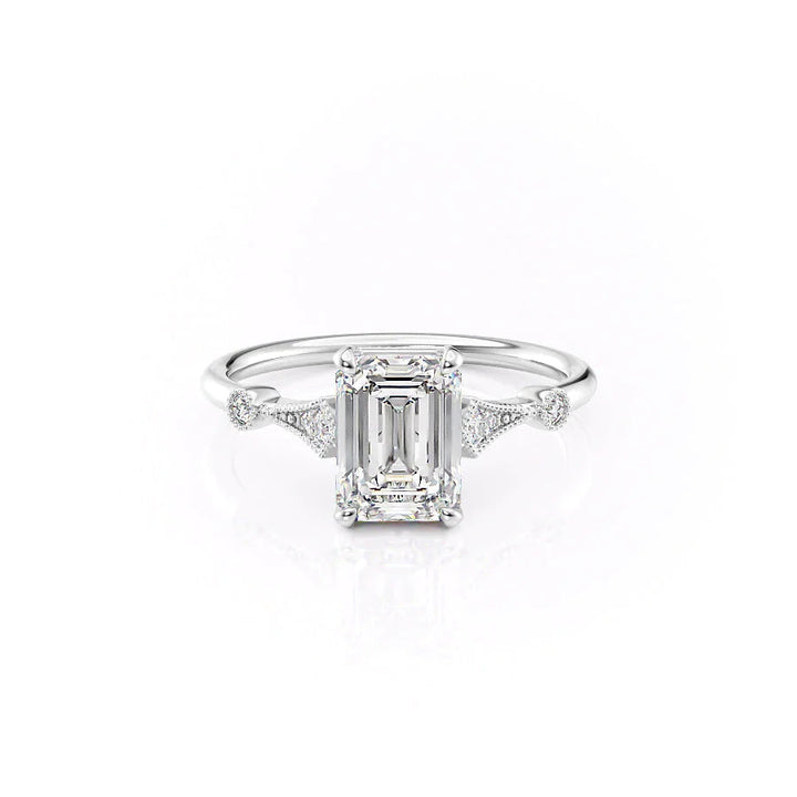 The Angel Set With Emerald Solitaire Lab Diamond 1 Carat 14K White#material_white