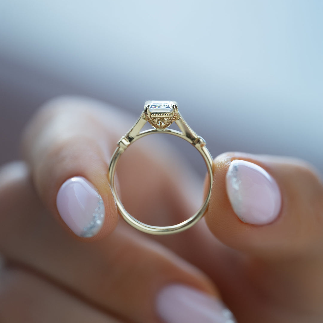 The Angel Emerald Lab Diamond Moissanite Engagement Ring