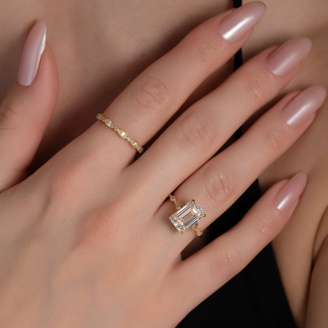 The Angel Emerald Lab Diamond Moissanite Engagement Ring