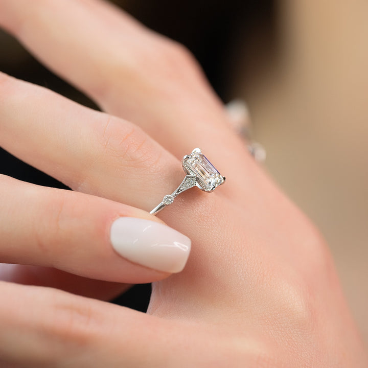 The Angel Emerald Lab Diamond Moissanite Engagement Ring *Shown with 2 ct #material_white