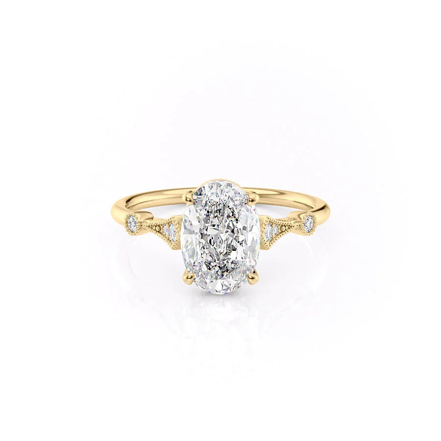 The Angel Set With Oval Solitaire Lab Diamond 1 Carat 14K Gold#material_gold