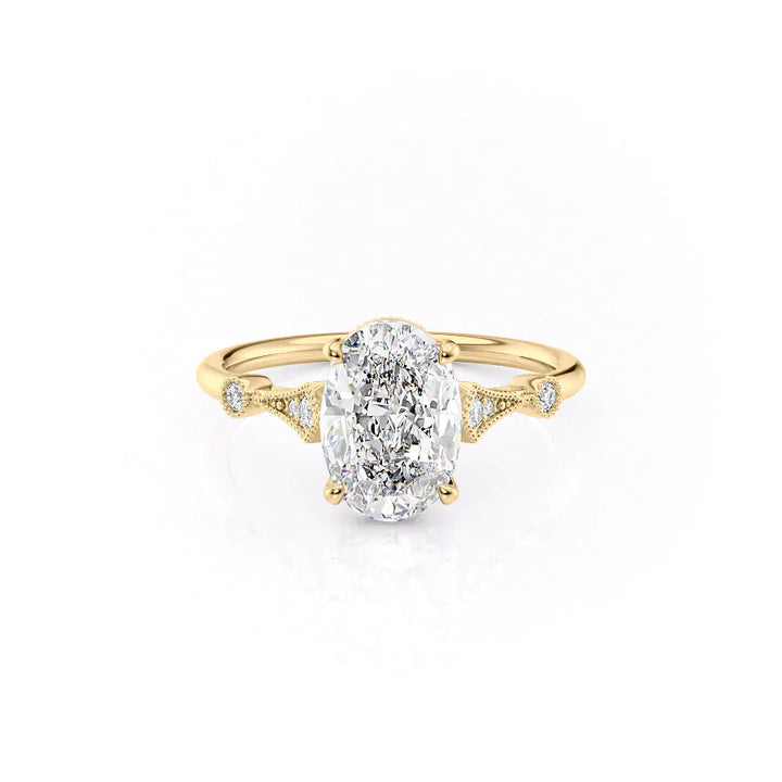 The Angel Set With Oval Solitaire Lab Diamond 1 Carat 14K Gold#material_gold