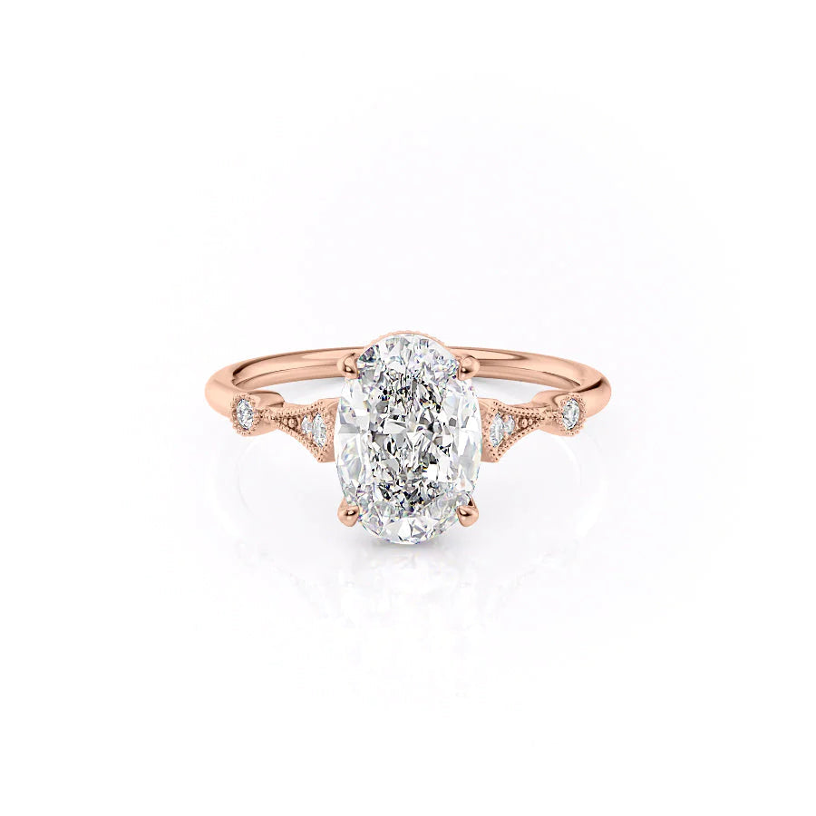 The Angel Set With Oval Solitaire Lab Diamond 1 Carat 14K Rose#material_rose