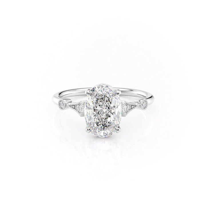 The Angel Set With Oval Solitaire Lab Diamond 1 Carat 14K White#material_white