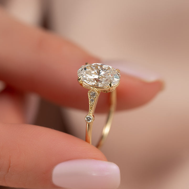 The Angel Oval Lab Diamond Moissanite Engagement Ring *Shown with 2 ct #material_gold
