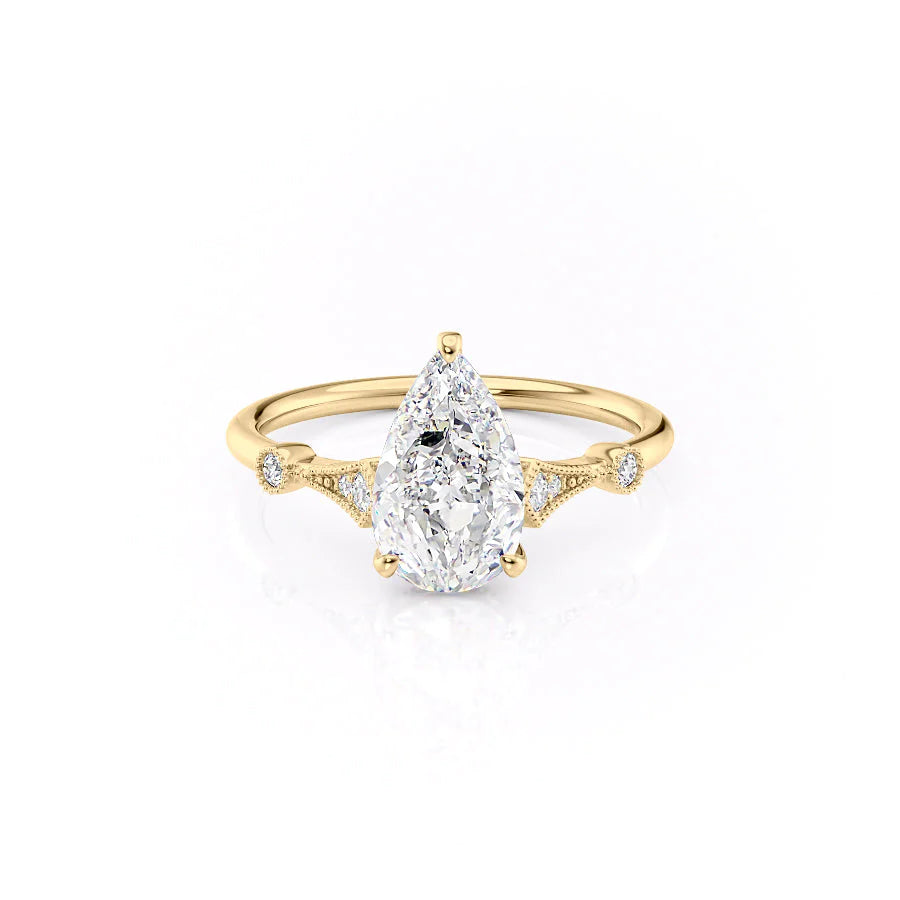 The Angel Set With Pear Solitaire Lab Diamond 1 Carat 14K Gold#material_gold