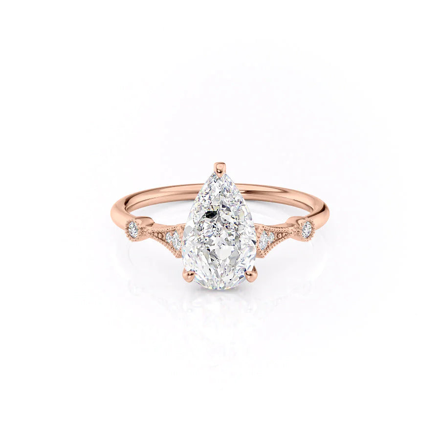 The Angel Set With Pear Solitaire Lab Diamond 1 Carat 14K Rose#material_rose