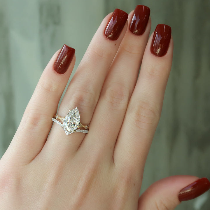 The Angel Pear Lab Diamond Moissanite Engagement Ring *Shown with 5 ct #material_gold