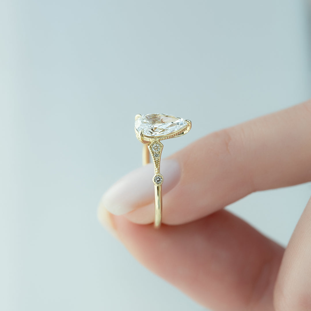 The Angel Pear Lab Diamond Moissanite Engagement Ring