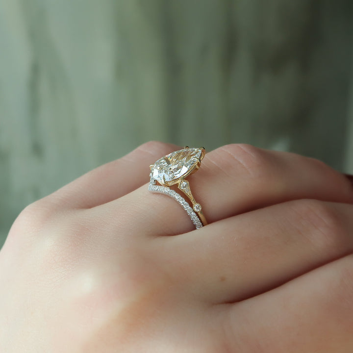 The Angel Pear Lab Diamond Moissanite Engagement Ring *Shown with 5 ct #material_gold
