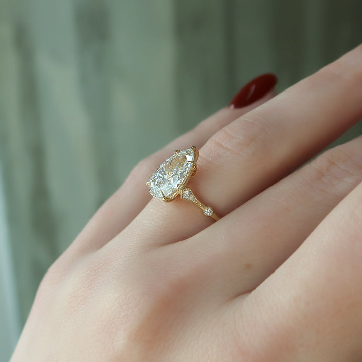 The Angel Pear Lab Diamond Moissanite Engagement Ring *Shown with 5 ct #material_gold